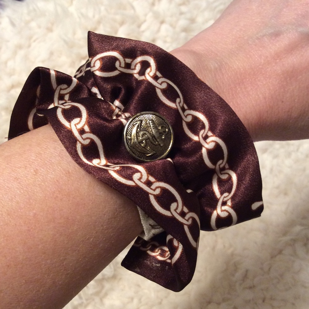 Handmade fabric bracelet ruffled satin chain print linen cuff Summer nautical